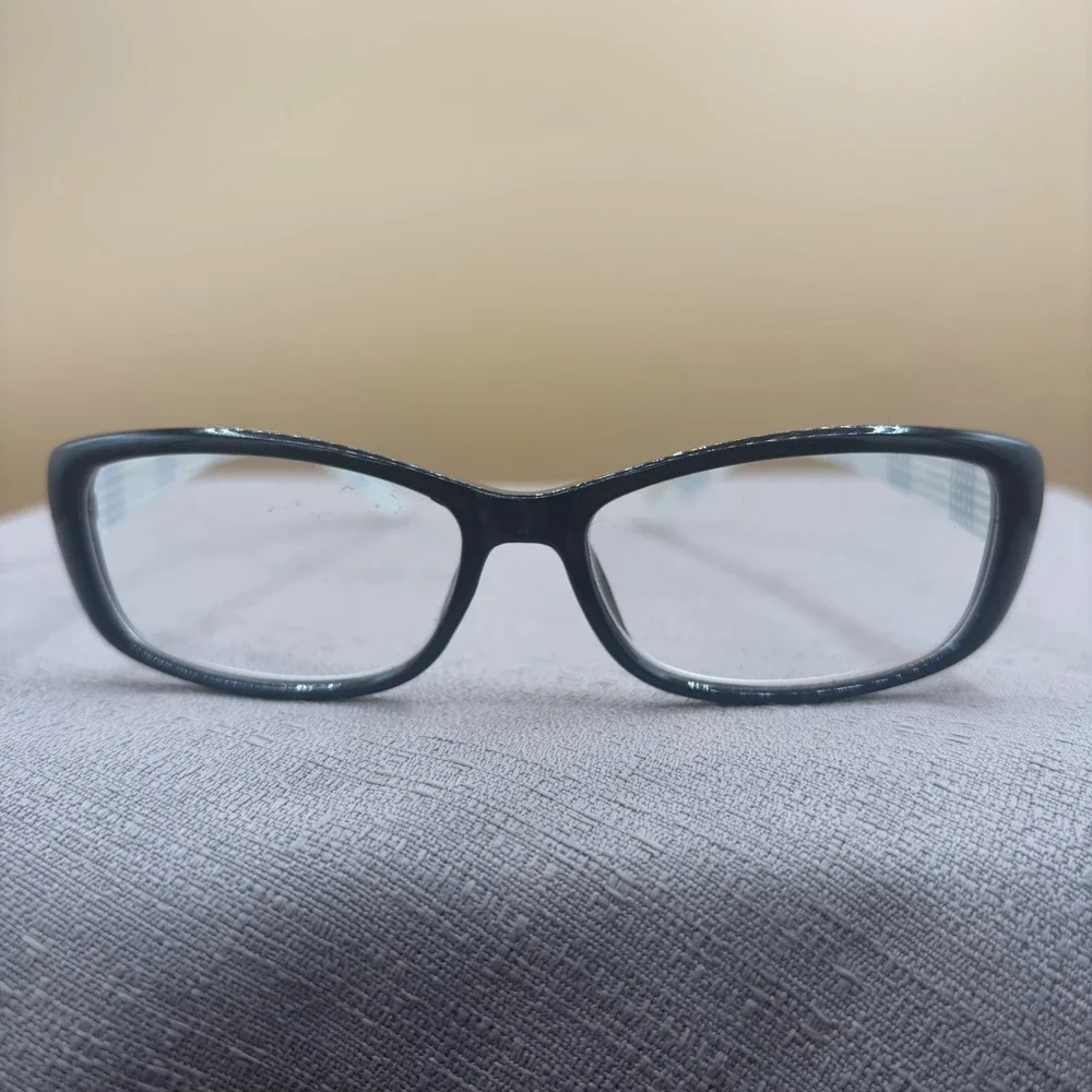 Etienne Aigner Black Rectangular Eyeglasses Plaid Temples Chic Academic Frames
